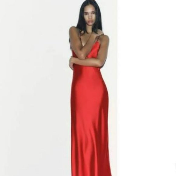ZARA SATIN EFFECT STRAPPY SLIP DRESS - Picture 1 of 8